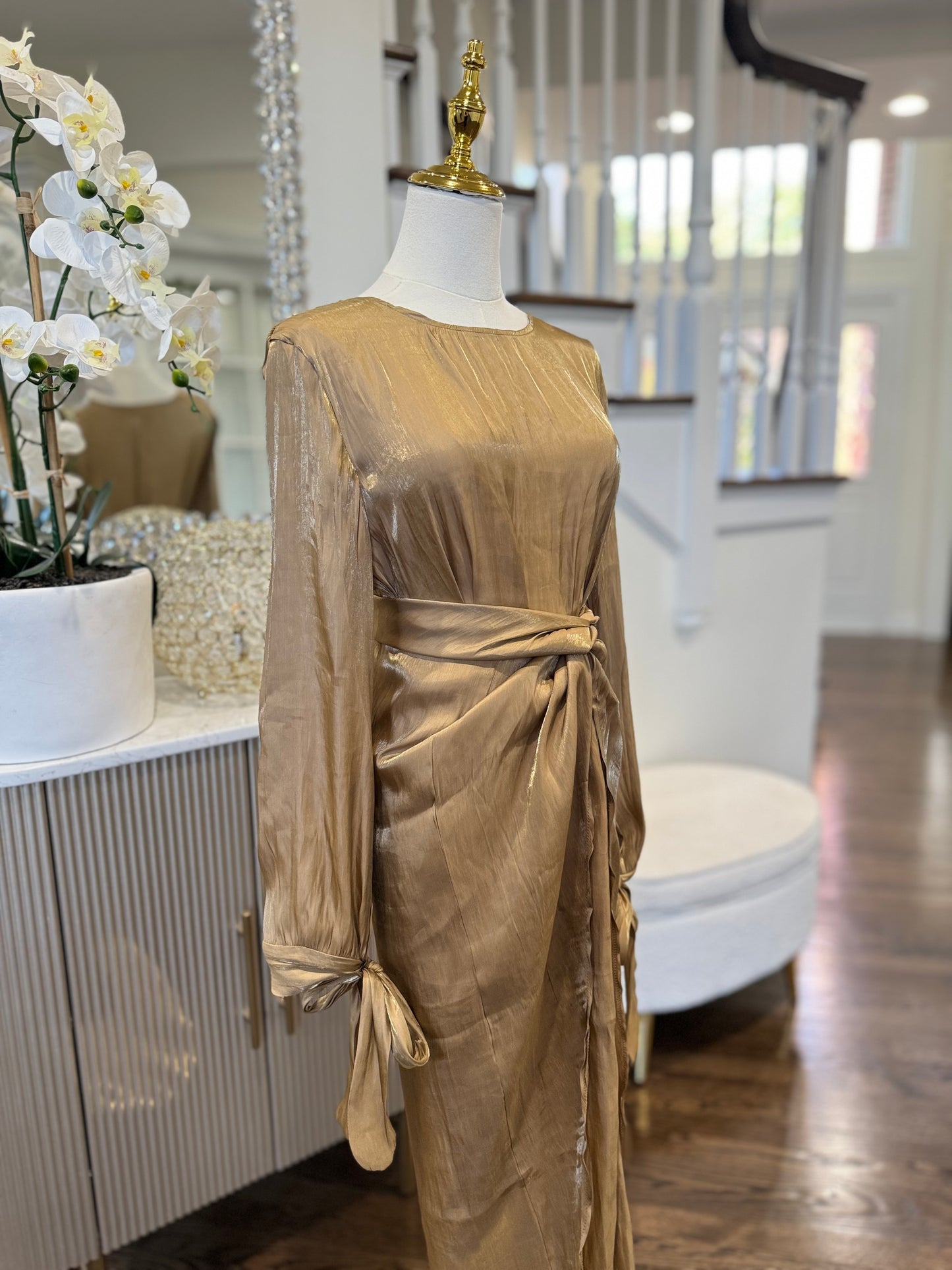 2 Pcs shinny Organza Dress With Wrap Skirt