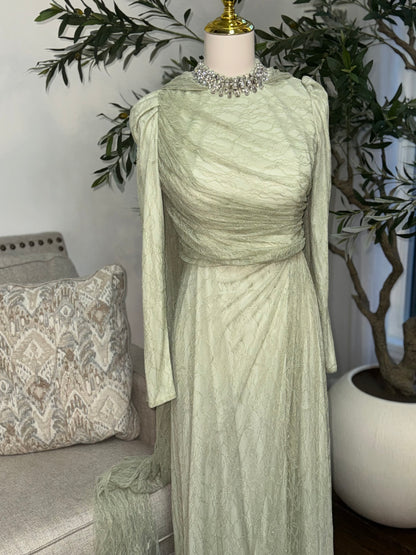 Crystal Grace Gown Turtle neck Lace Evening Dress