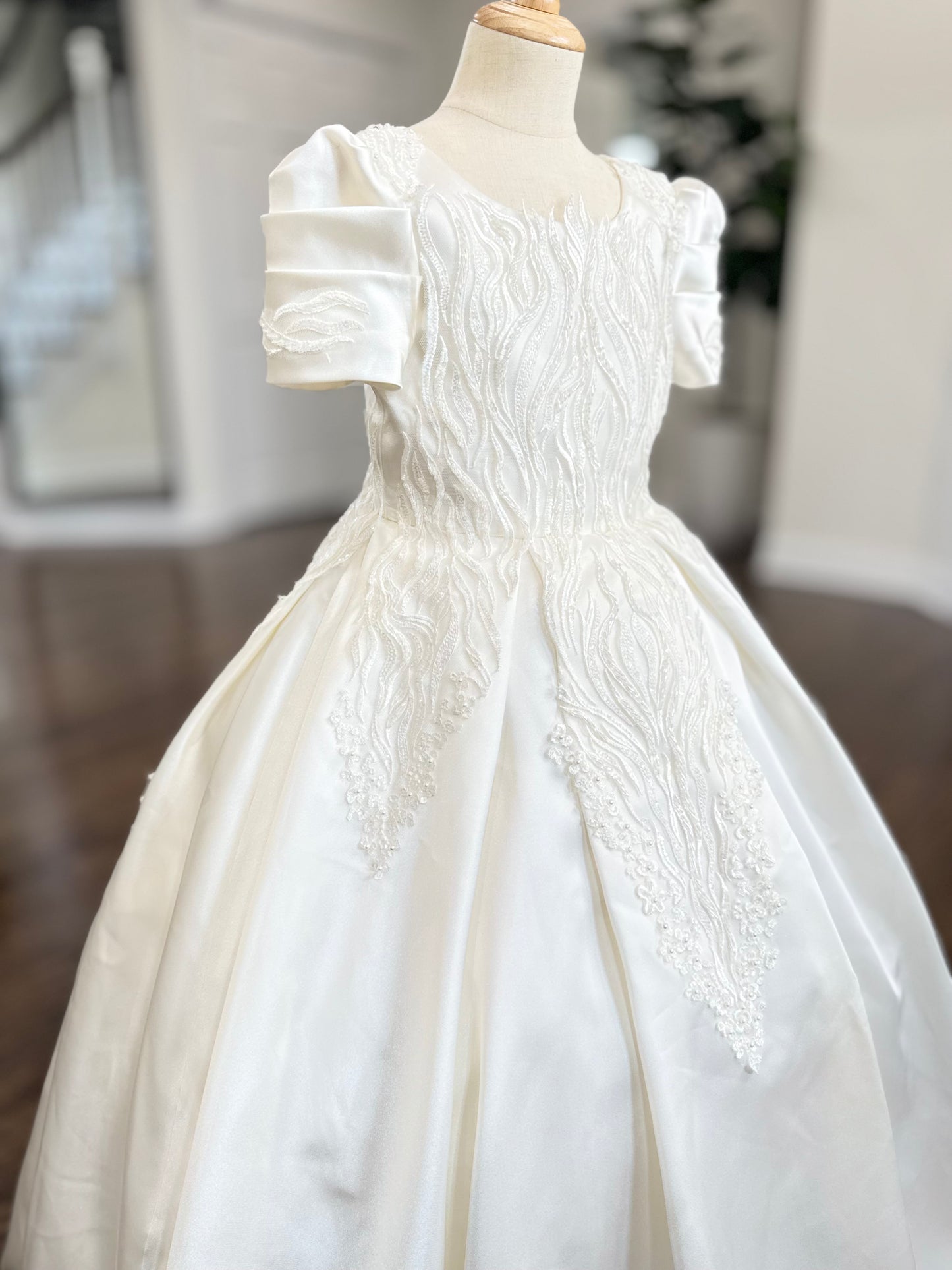 Lila Luxury Off White Lace Puffy Flower Girl Dress