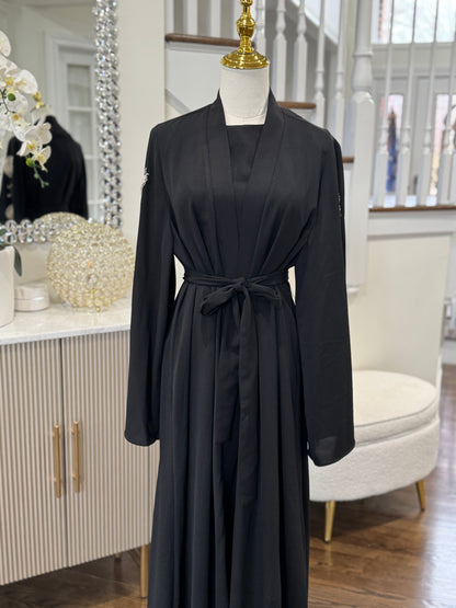 Black Embellished Organza Handwork Flower Abaya set
