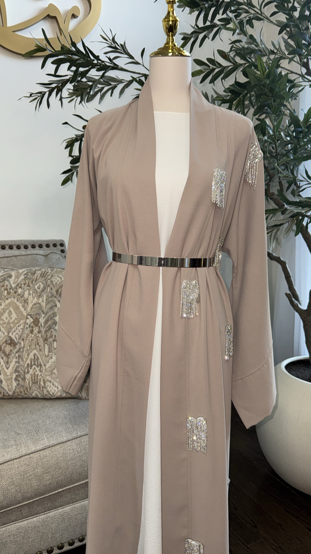 Royal beige embellished Open Abaya