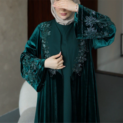 Velvet Beaded A Line Abaya set