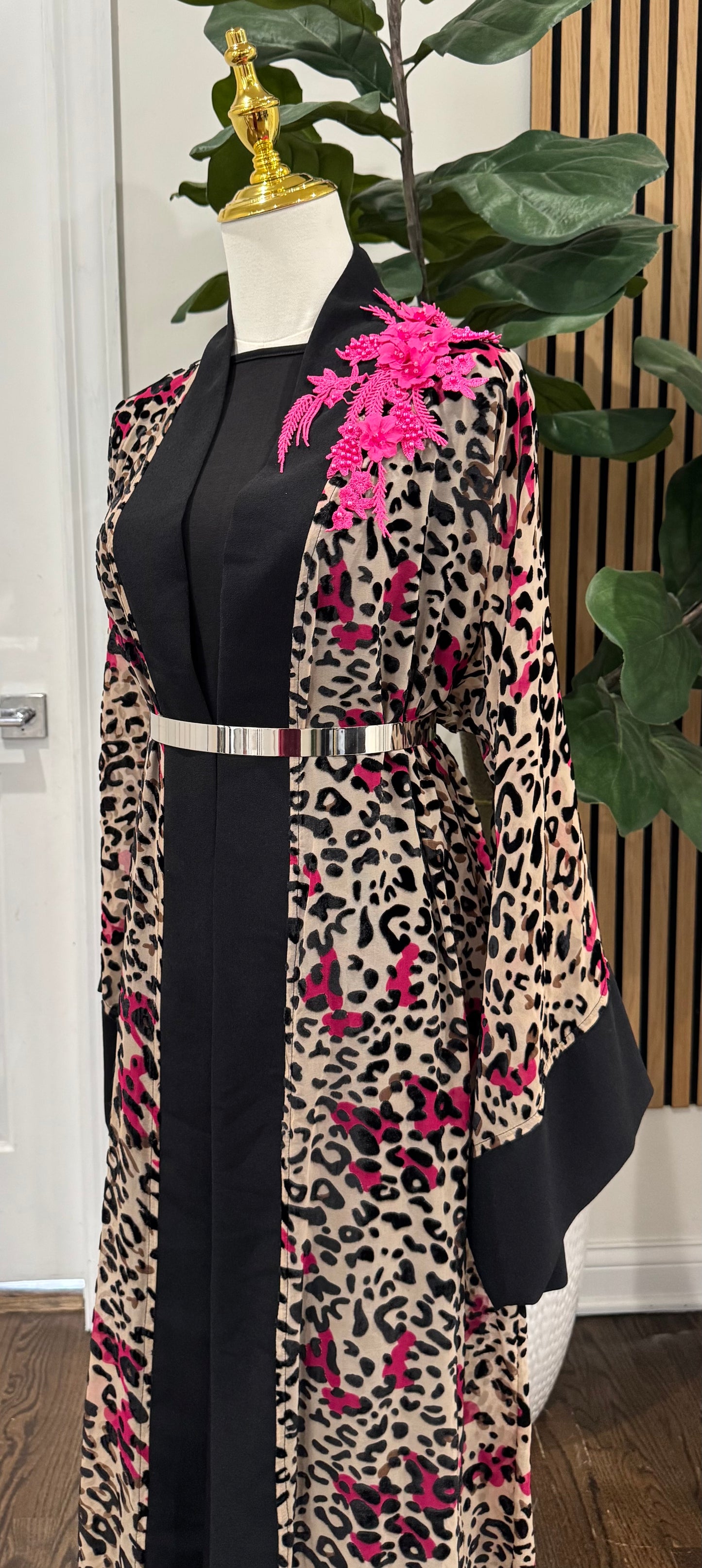 Leopard / Cheetah Tulle Velvet Prints Open Abaya