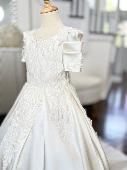Lila Luxury Off White Lace Puffy Flower Girl Dress