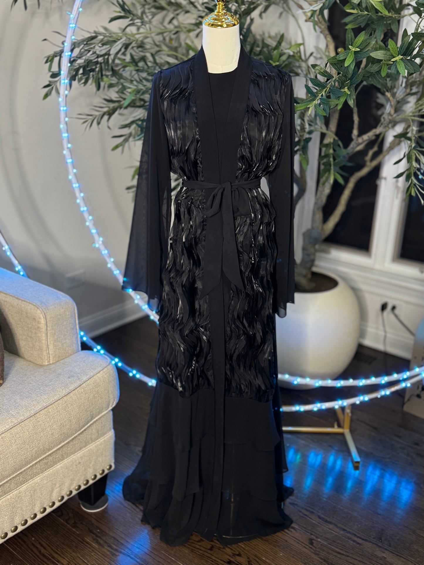 3 Pcs fancy Organza / chiffon Abaya Set