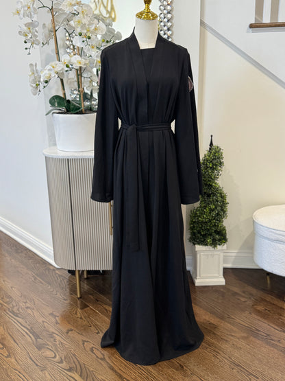 Black Embellished Organza Handwork Flower Abaya set
