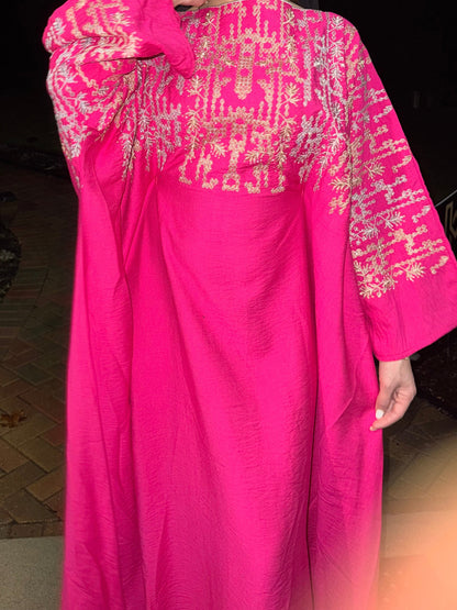 Traditional Embroidered Modest Dress with Adjustable Waist