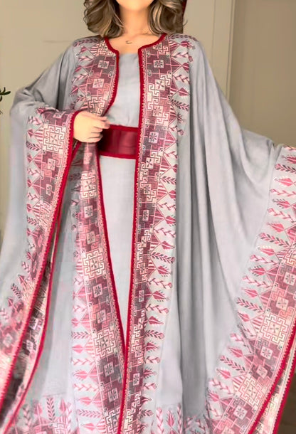 Luxurious embroidered Tatreez Butterfly Thobe Abaya set