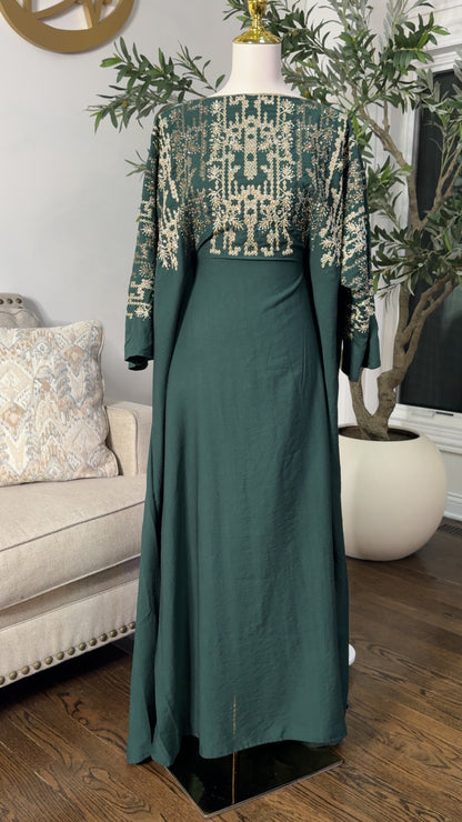 Traditional Embroidered Modest Dress with Adjustable Waist