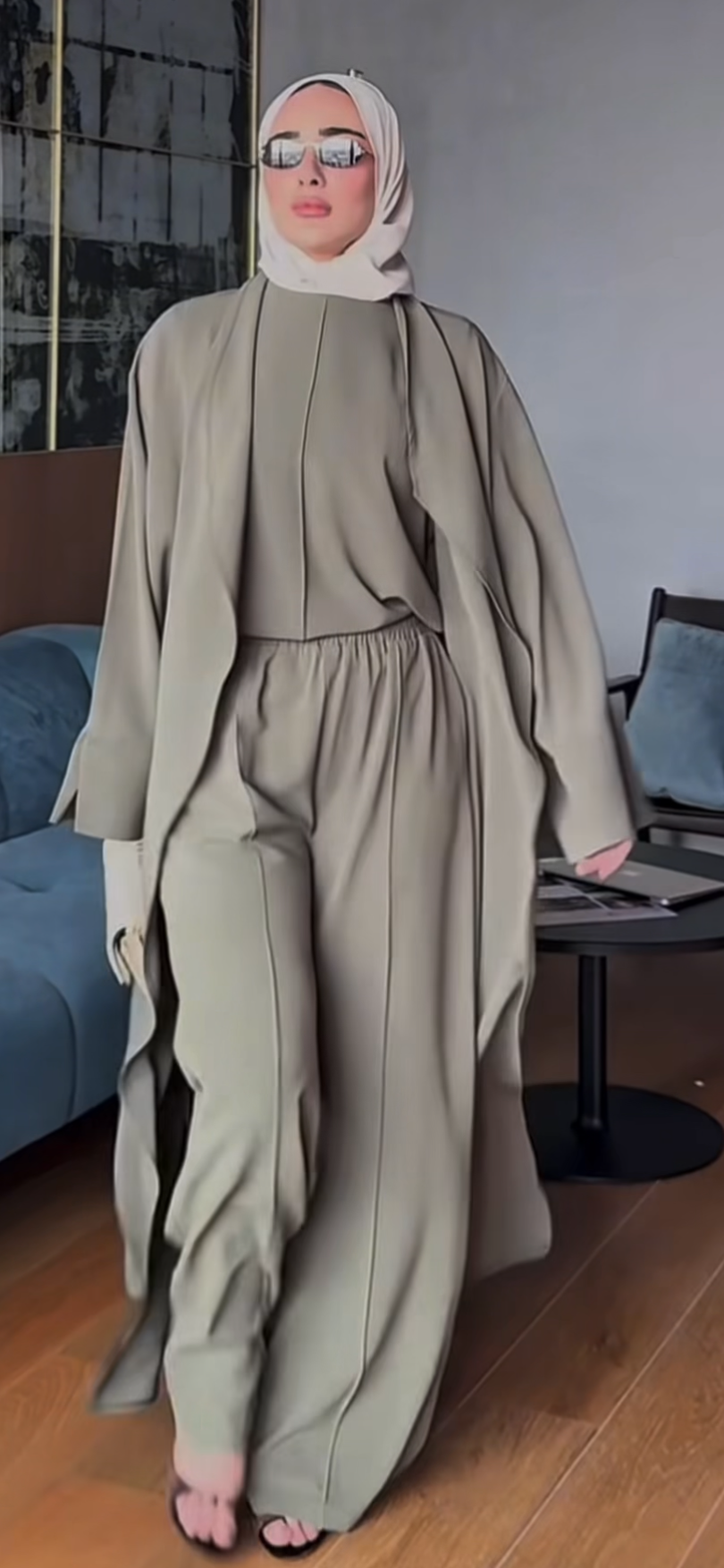 3 Pcs Modest Luxurious pants set with matching long cardigan abaya