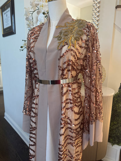 Golden Sequence Elegance Ruffled Open Abaya