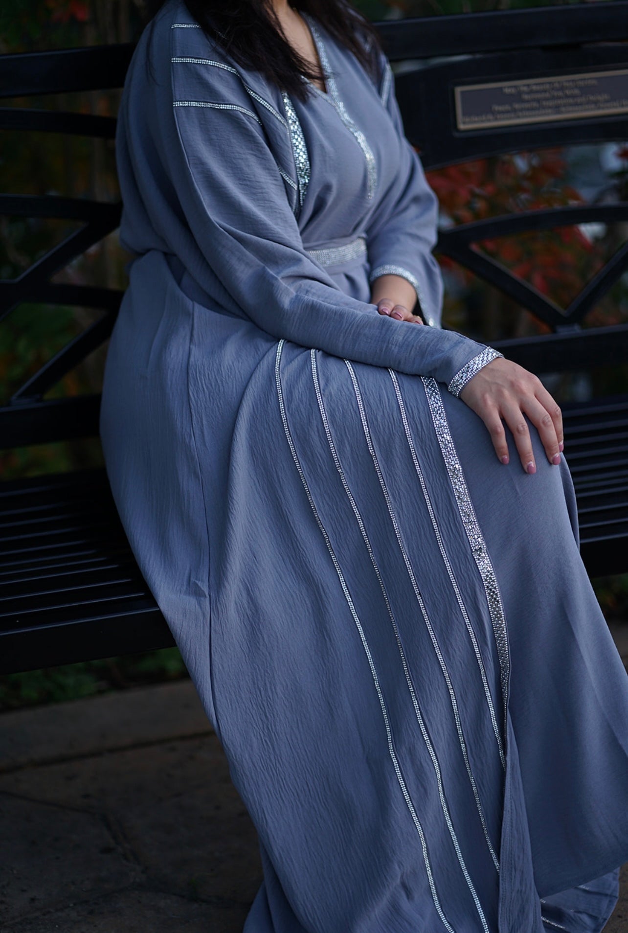 4 PIECE EMBELLISHED OPEN ABAYA WITH BELT, HIJAB AND INNER DRESS