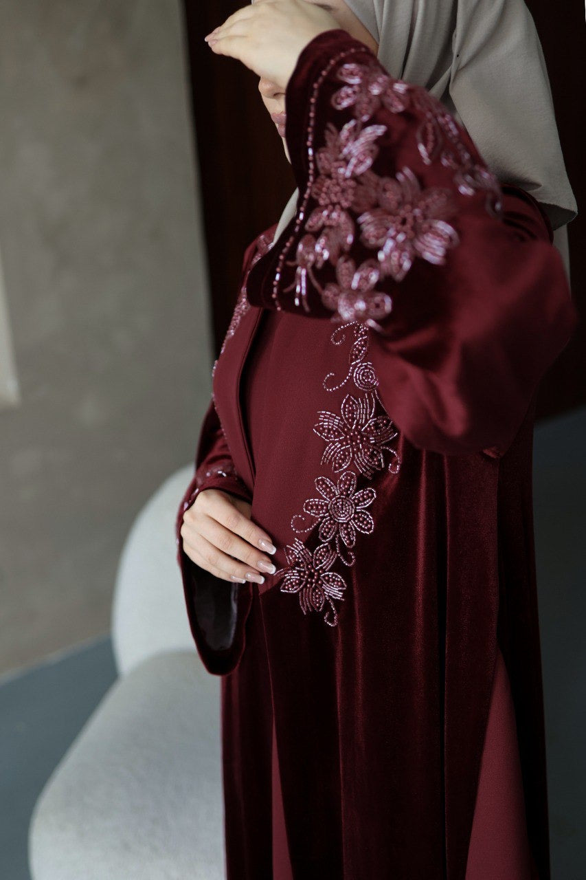Velvet Beaded A Line Abaya set