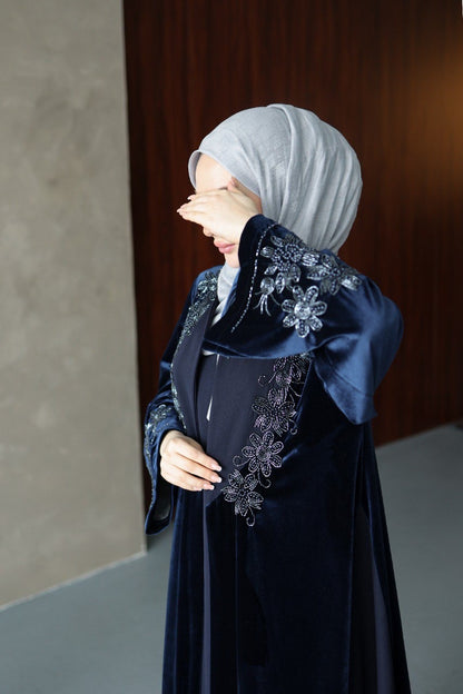 Velvet Beaded A Line Abaya set