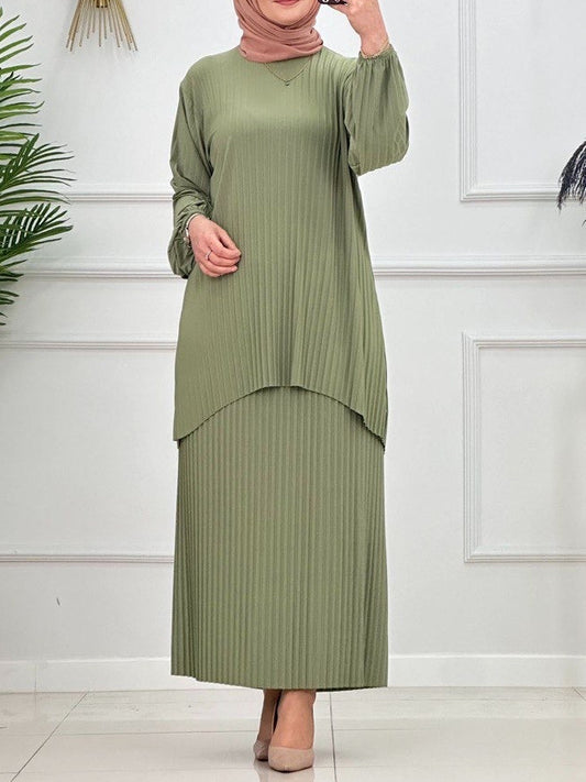 2 Pcs pleated Lycra Skirt set