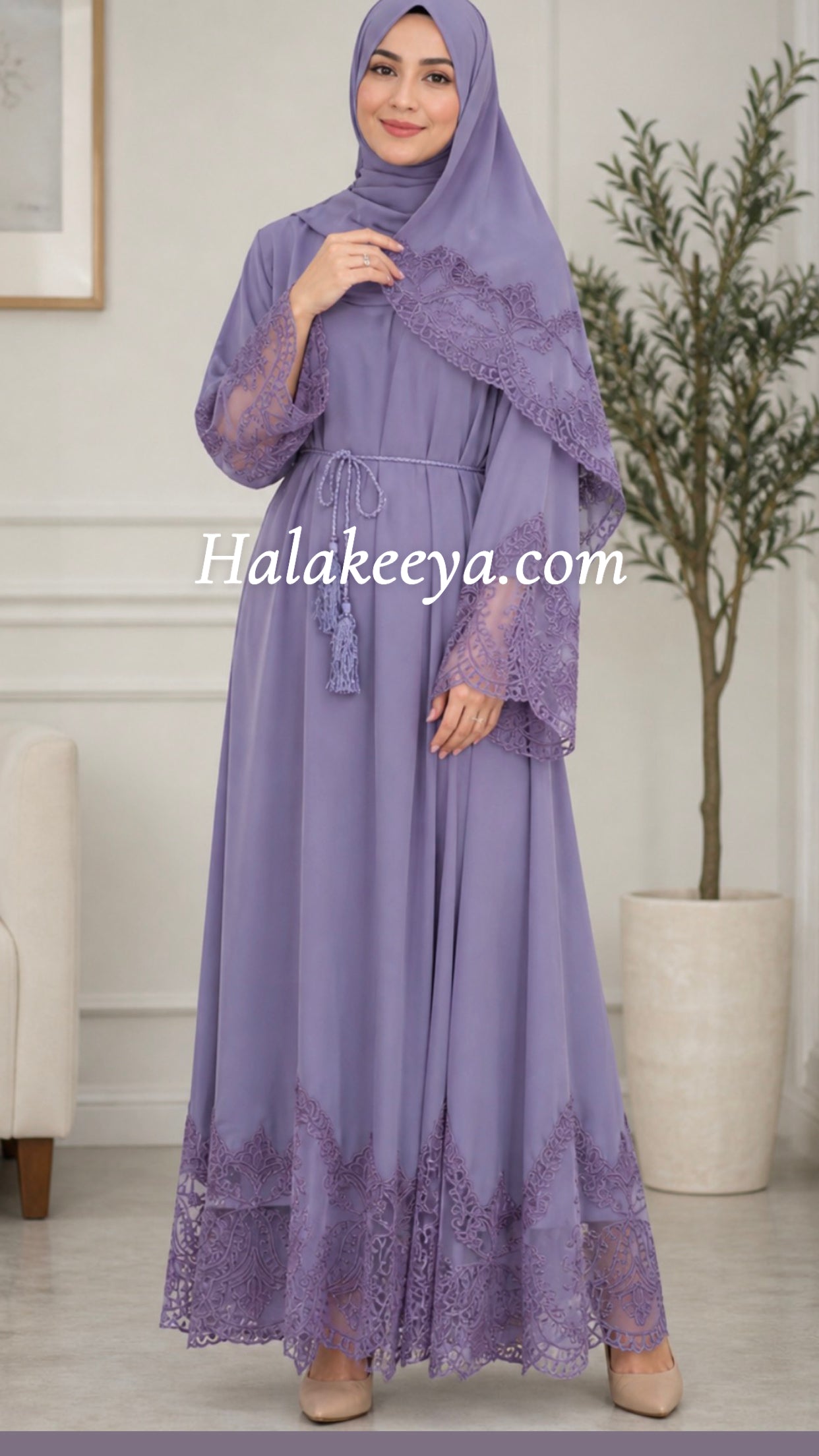 Embroidery Lace Solid Color Nida Dress