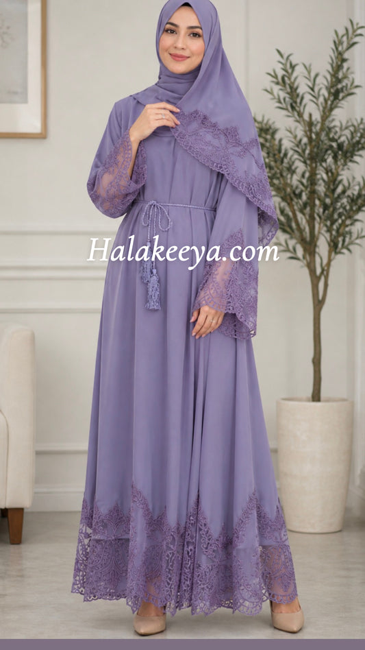 Embroidery Lace Solid Color Nida Dress