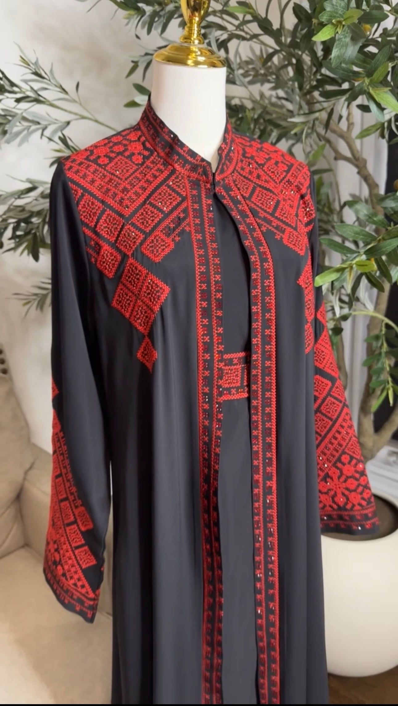 3 pcs Palestinian traditional embroidered tatreez open abaya Thobe