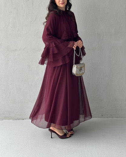 3 PCs Graceful Chiffon Ruffle Skirt Set