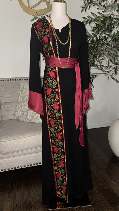 Embroidered Palestine tatreez Shade of burgundy roses with belt