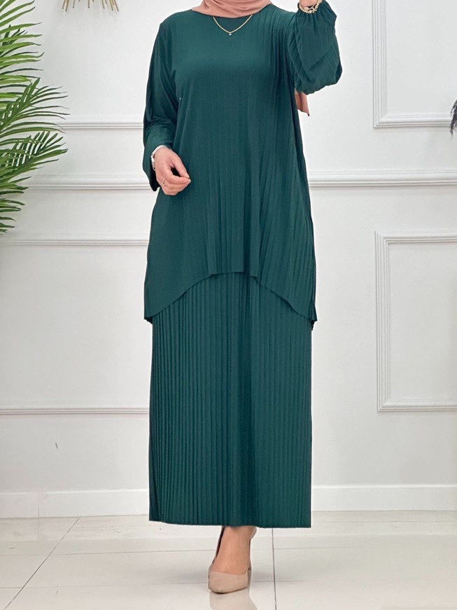 2 Pcs pleated Lycra Skirt set