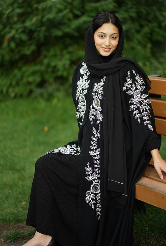 LUXURY EMERALD BLACK EMBELLISHED Beaded CAPE ABAYA