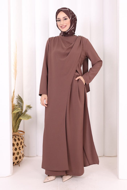 2 Pcs Long Tunic With Wide Pant Set