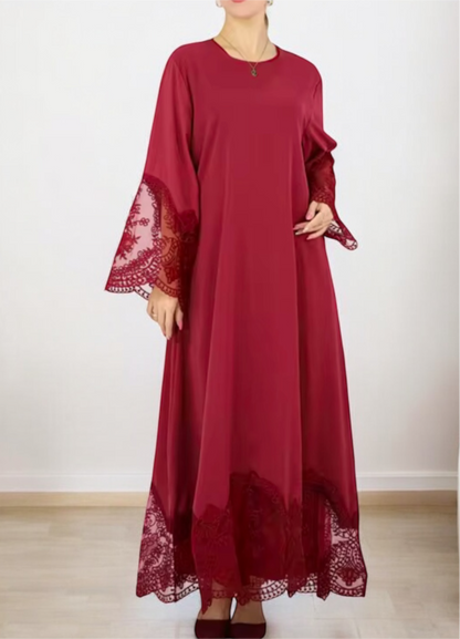 Embroidery Lace Solid Color Nida Abaya Dress