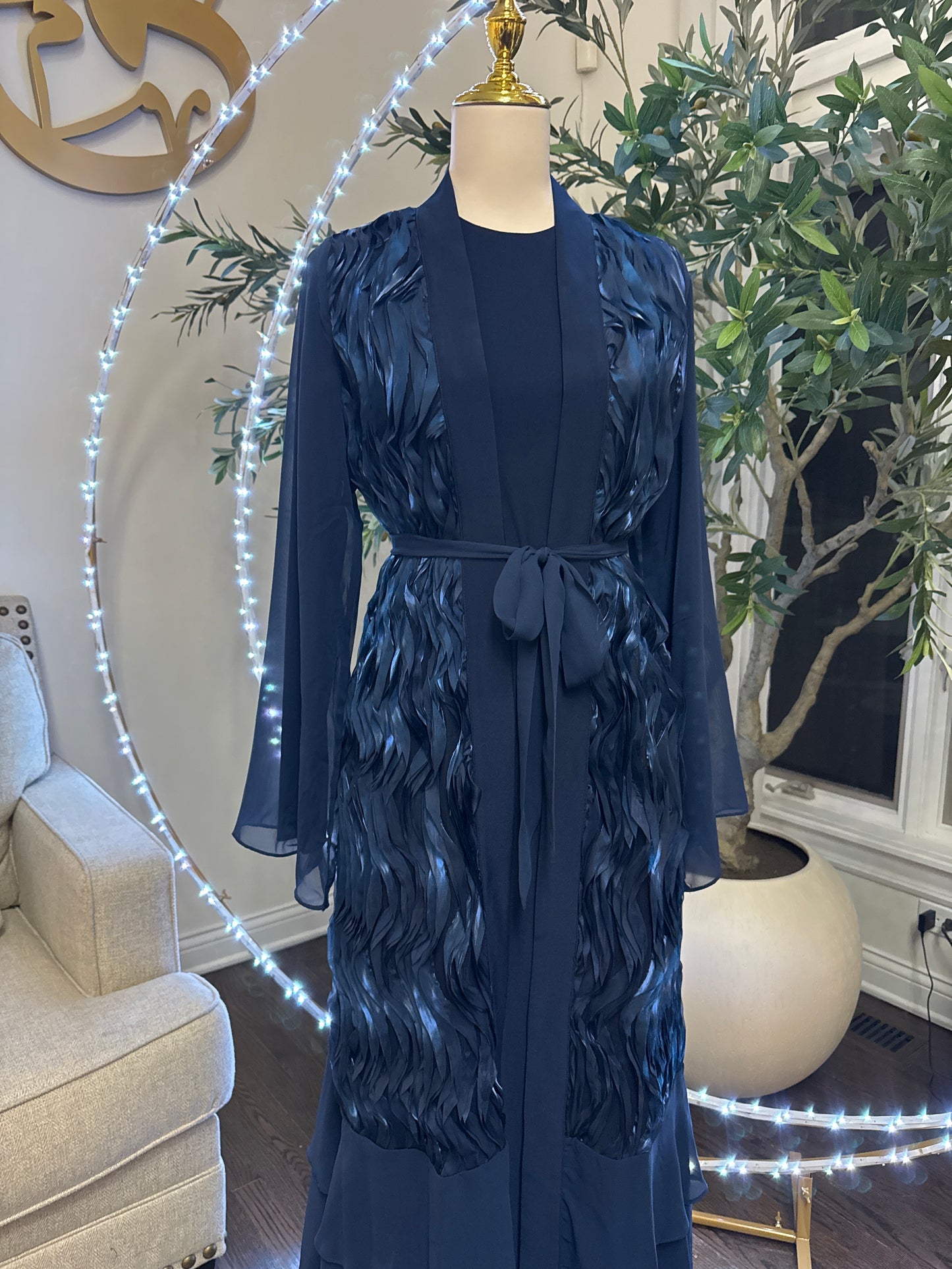 3 Pcs fancy Organza / chiffon Abaya Set