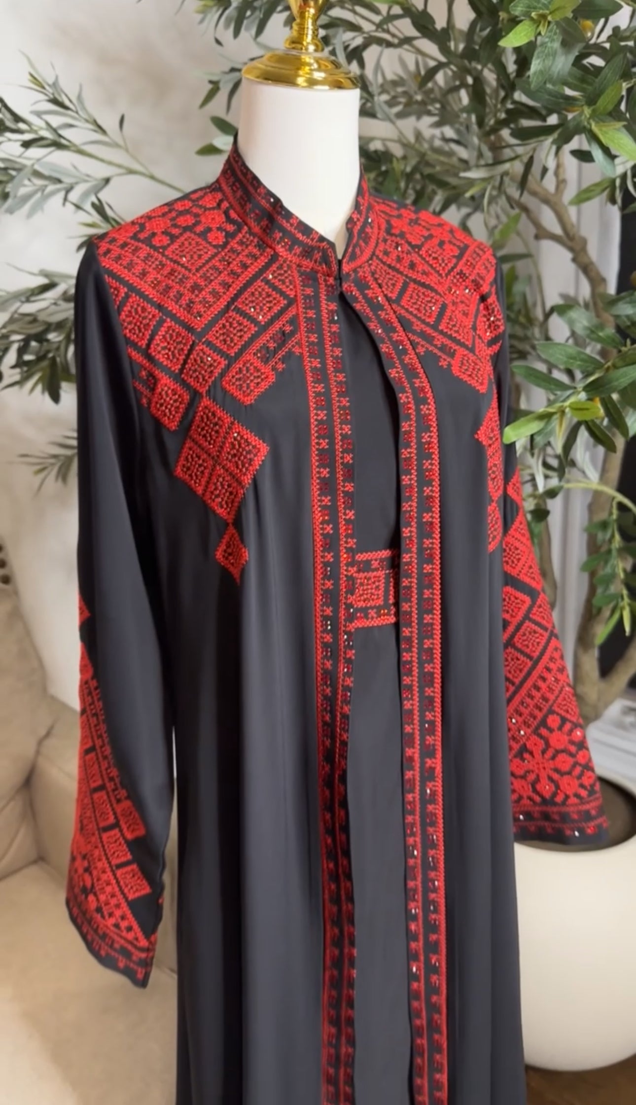 3 pcs Palestinian traditional embroidered tatreez open abaya Thobe
