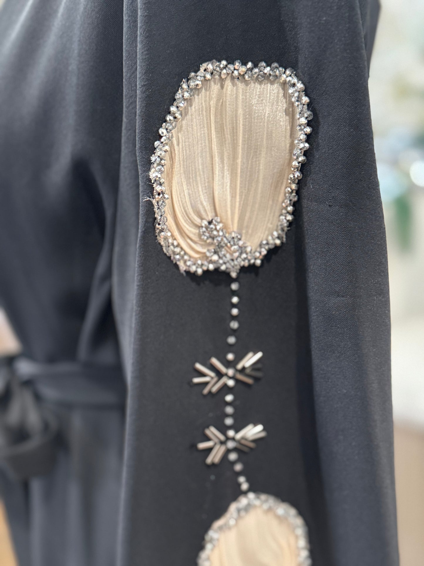 Black Embellished Organza Handwork Flower Abaya set
