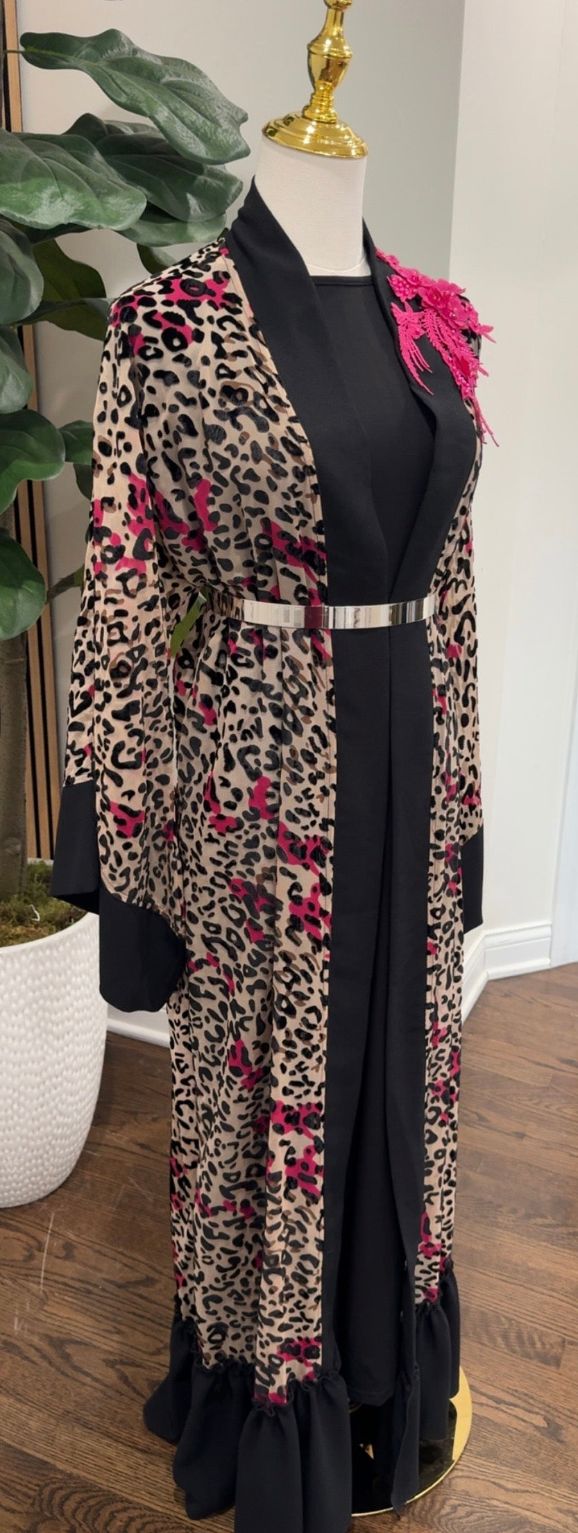 Leopard / Cheetah Tulle Velvet Prints Open Abaya