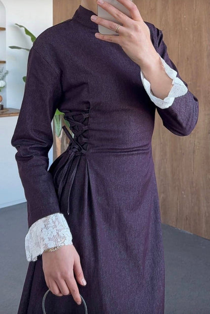Lace Trim Denim Elegance Dress