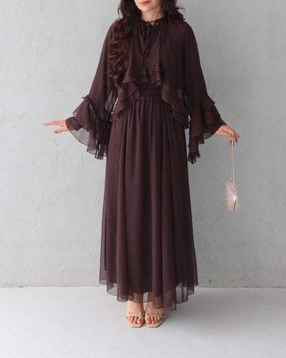 3 PCs Graceful Chiffon Ruffle Skirt Set