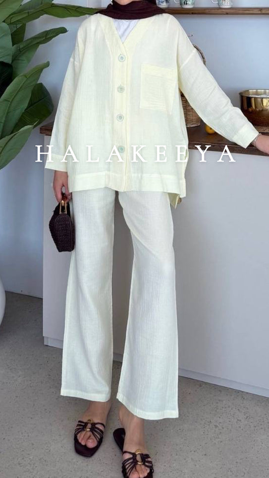 Textured Buttoned Pant Set