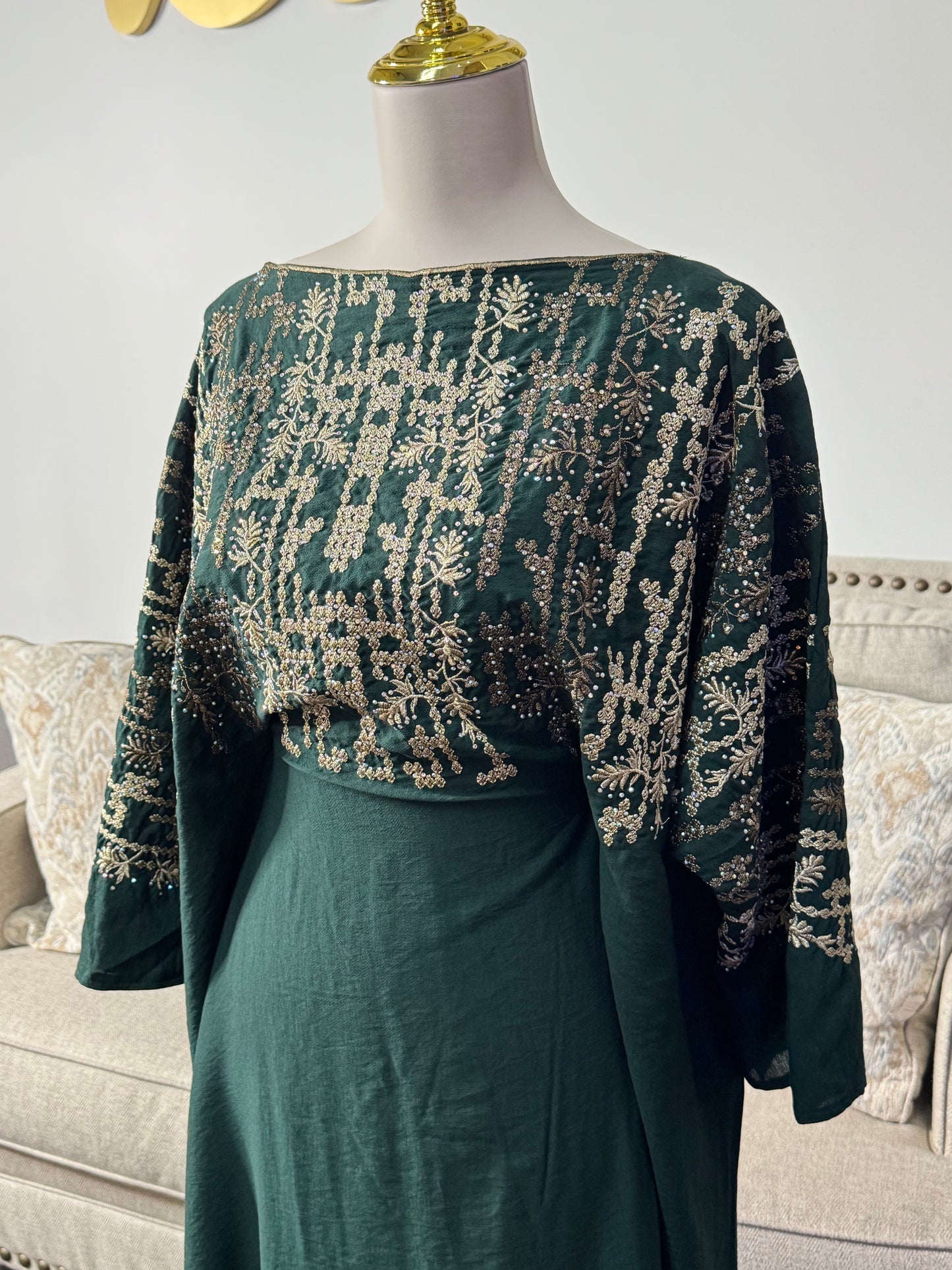 Traditional Embroidered Modest Dress with Adjustable Waist