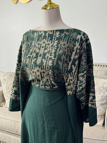 Traditional Embroidered Modest Dress with Adjustable Waist