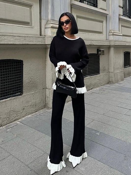 Co-Ord Dual-Tone Delight Knitwear Pant Set