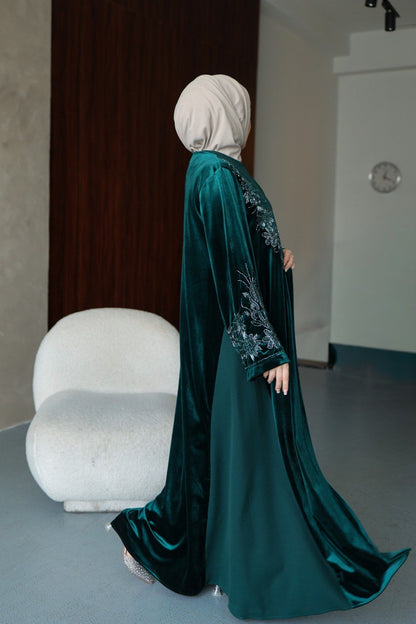 Velvet Beaded A Line Abaya set