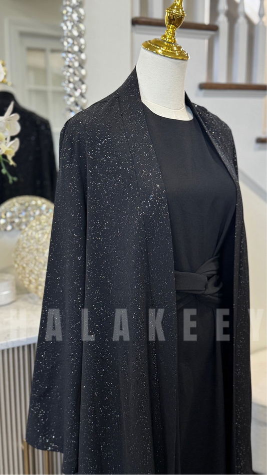 shimmering Chic Waist Wrap Tied Abaya set