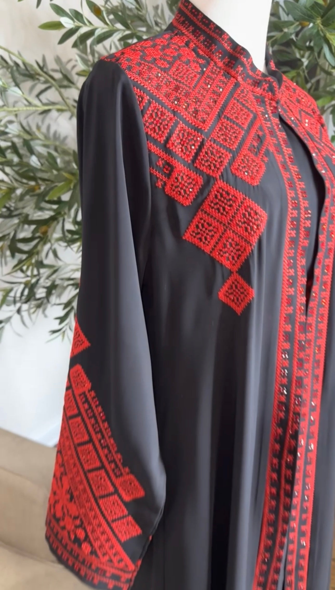 3 pcs Palestinian traditional embroidered tatreez open abaya Thobe