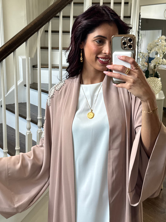 Pearls Beaded Open Abaya