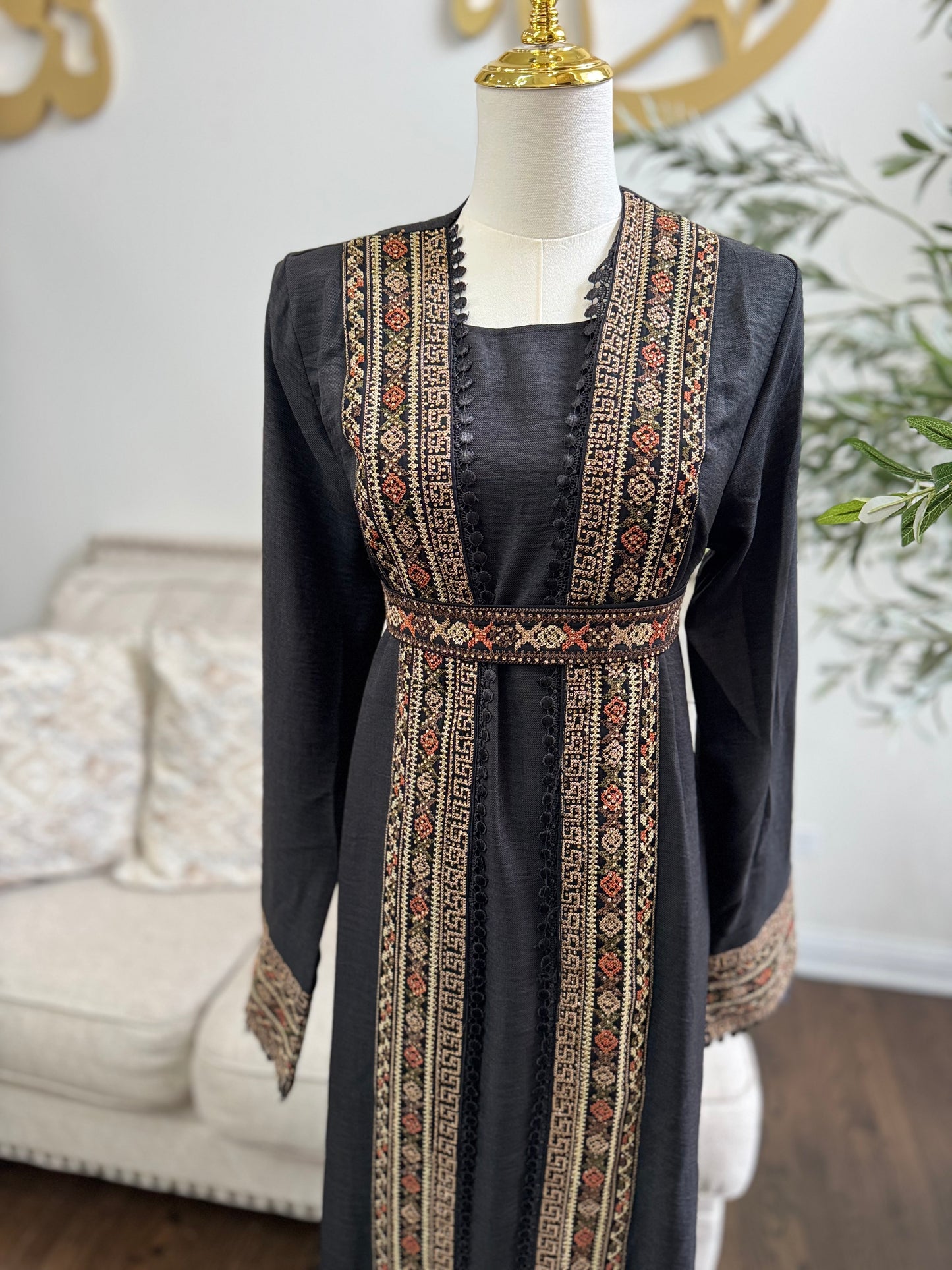3 pcs Palestinian traditional embroidered tatreez open abaya Thobe