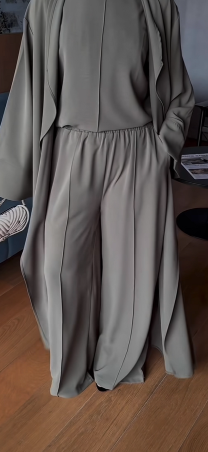 3 Pcs Modest Luxurious pants set with matching long cardigan abaya