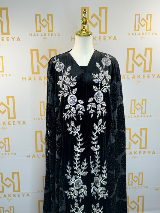 Luxury Velvet Embellished Handwork Beaded Abaya Cape!
