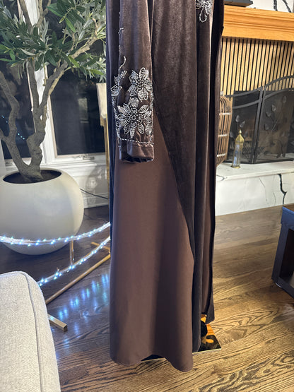 Velvet Beaded A Line Abaya set