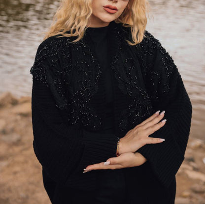 Embellished Beaded Knit Long Cardigan Jacket