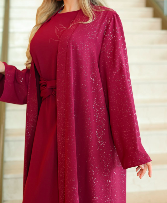 shimmering Chic Waist Wrap Tied Abaya set