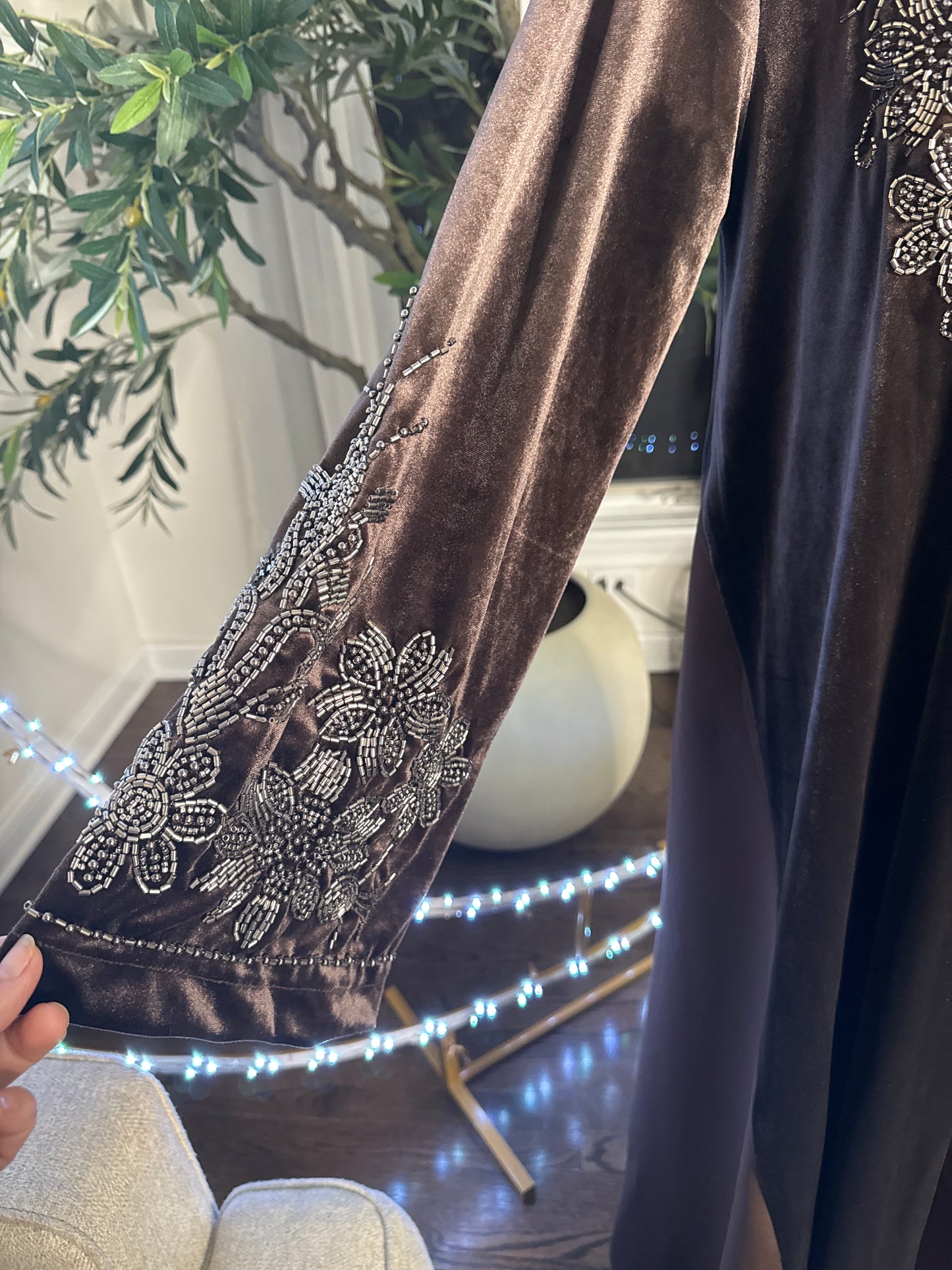 Velvet Beaded A Line Abaya set