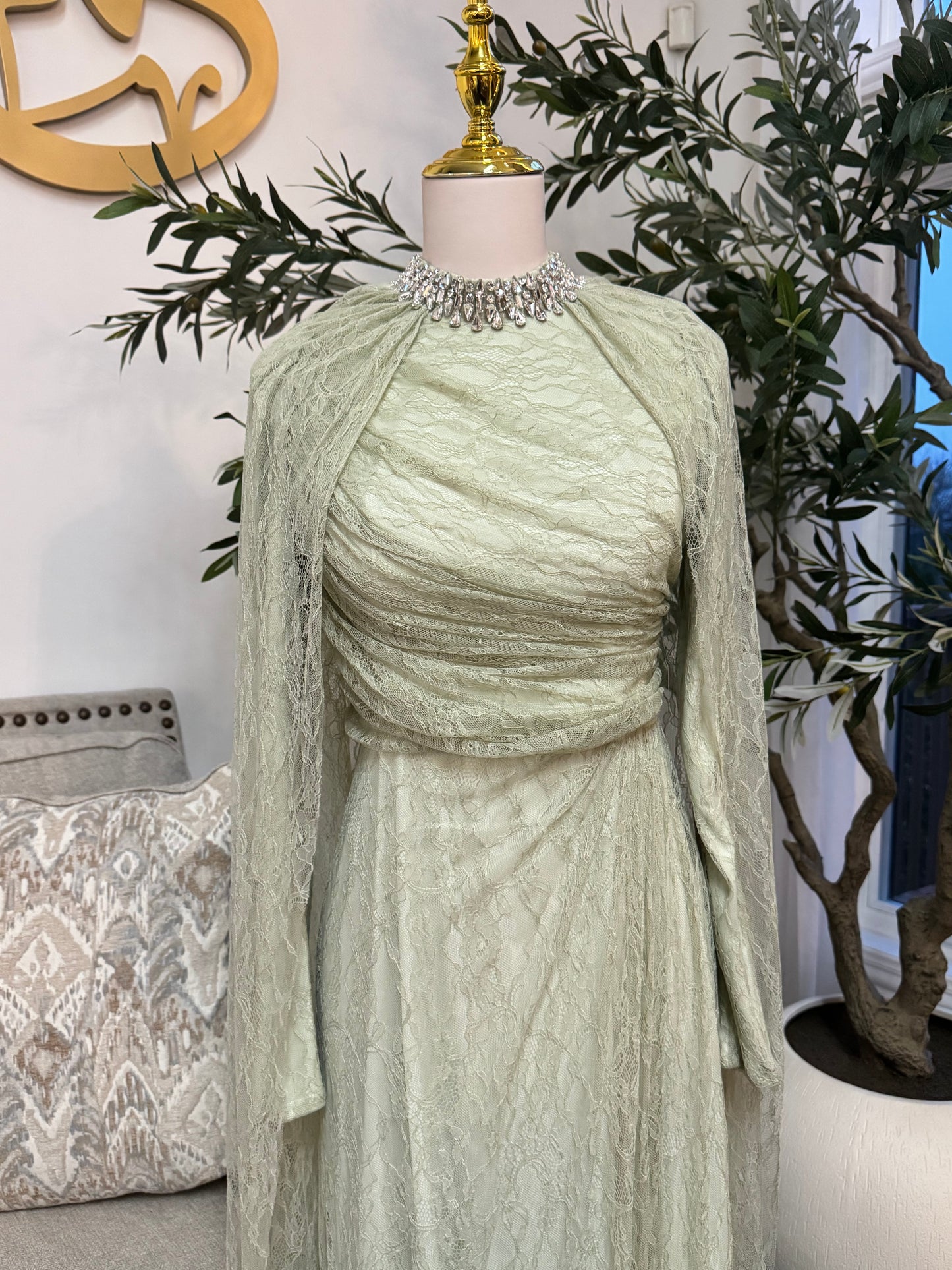 Crystal Grace Gown Turtle neck Lace Evening Dress
